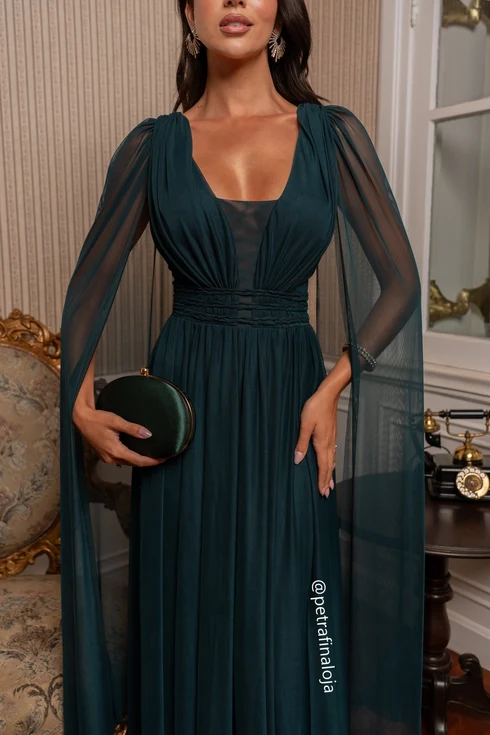 Vestido Três Listras Pequenas com Capa da Gala Nobre Moda Festa