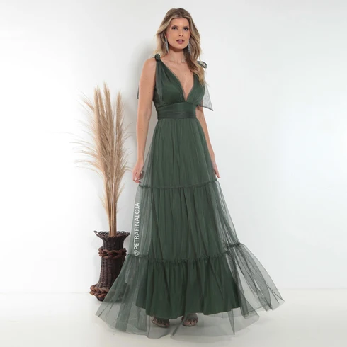 Vestido De Amarrar Três Marias VESTIDO LONGO Gala Nobre Moda Festa VERDE OLIVA P