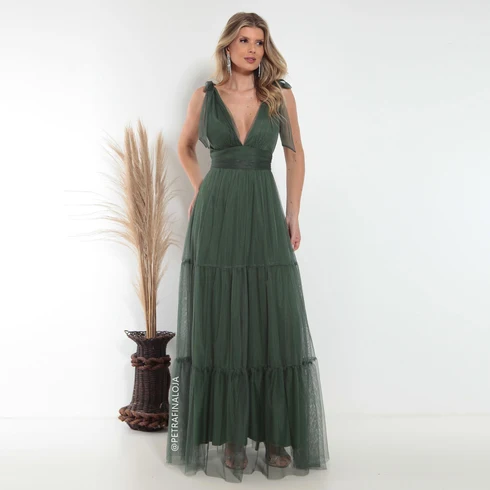 Vestido De Amarrar Três Marias VESTIDO LONGO Gala Nobre Moda Festa VERDE OLIVA M