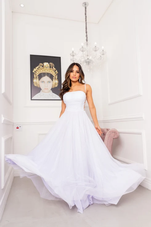 Vestido Decote Lateral X da Gala Nobre Moda Festa - BRANCO
