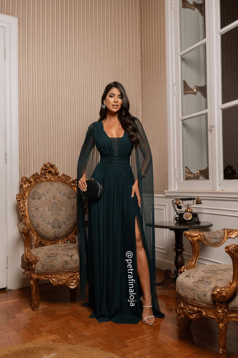 Vestido Três Listras Pequenas com Capa da Gala Nobre Moda Festa