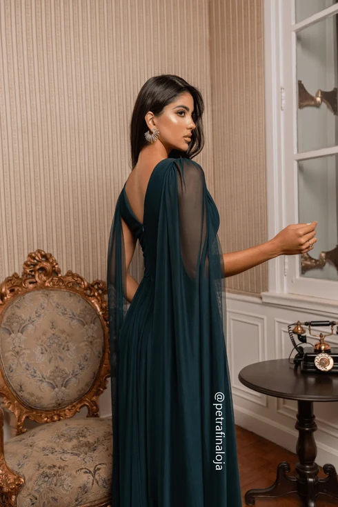Vestido Três Listras Pequenas com Capa da Gala Nobre Moda Festa
