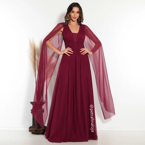 Vestido três listras pequenas com capa VESTIDO DE FESTA Gala Nobre Moda Festa