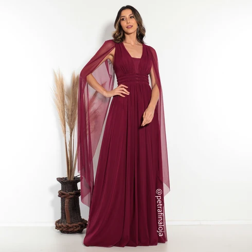 Vestido três listras pequenas com capa VESTIDO DE FESTA Gala Nobre Moda Festa