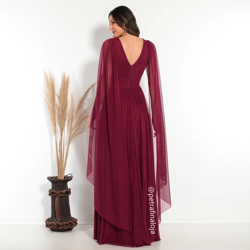 Vestido três listras pequenas com capa VESTIDO DE FESTA Gala Nobre Moda Festa