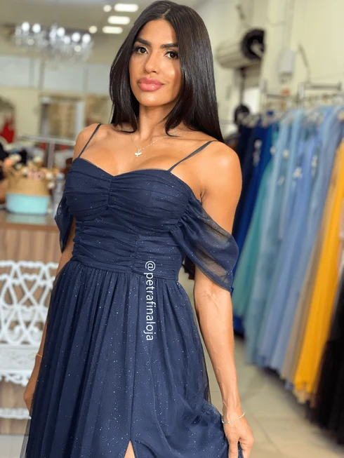 Vestido Franzido Ombro a Ombro da Gala Nobre Moda Festa