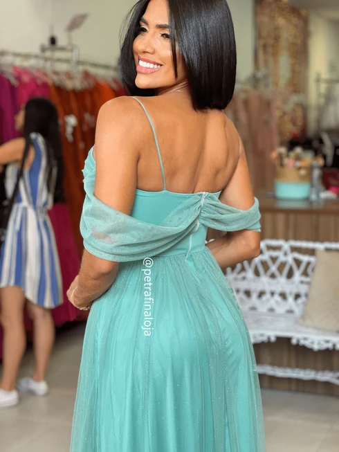 Vestido Franzido Ombro a Ombro da Gala Nobre Moda Festa