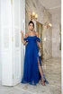 Vestido Franzido Ombro a Ombro da Gala Nobre Moda Festa - AZUL ROYAL