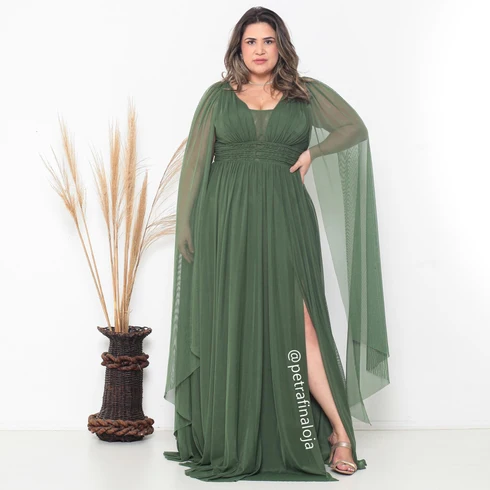 Vestido três listras pequenas com capa VESTIDO DE FESTA Gala Nobre Moda Festa