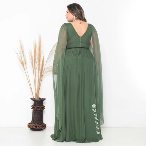 Vestido três listras pequenas com capa VESTIDO DE FESTA Gala Nobre Moda Festa