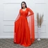 Vestido Três Listras Pequenas com Capa da Gala Nobre Moda Festa - CORAL