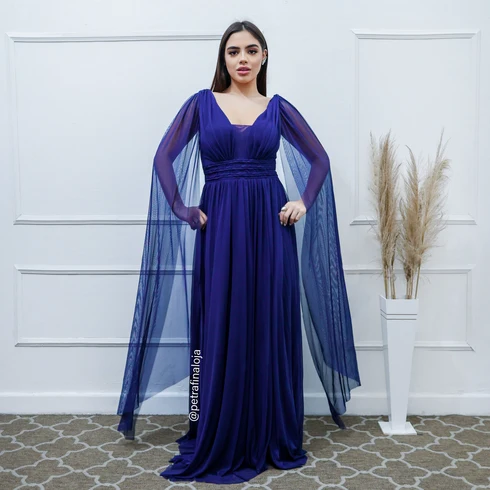Vestido Três Listras Pequenas com Capa da Gala Nobre Moda Festa - AZUL MARINHO