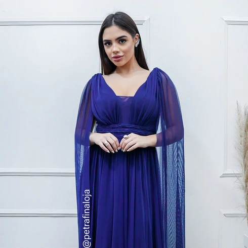 Vestido Três Listras Pequenas com Capa da Gala Nobre Moda Festa