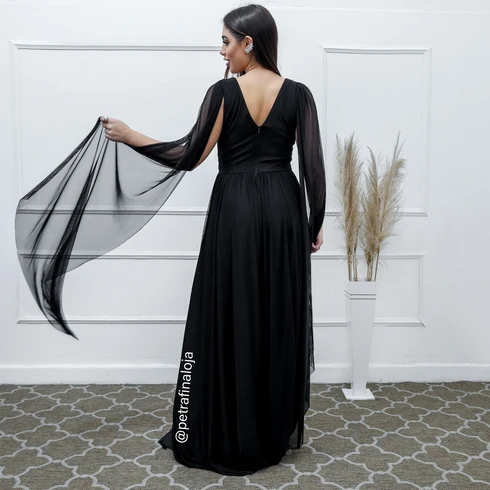 Vestido Três Listras Pequenas com Capa da Gala Nobre Moda Festa