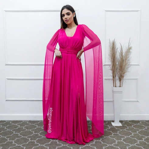 Vestido Três Listras Pequenas com Capa da Gala Nobre Moda Festa - PINK