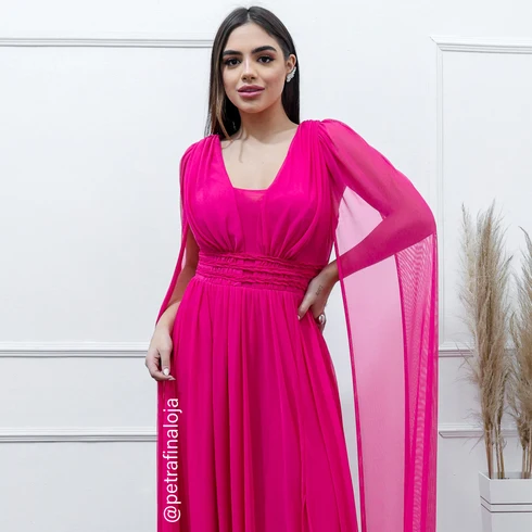 Vestido Três Listras Pequenas com Capa da Gala Nobre Moda Festa