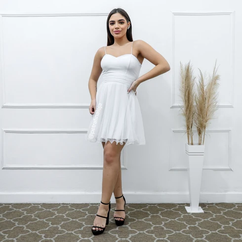 VESTIDO DE ALCINHA ACINTURADO Gala Nobre Moda Festa BRANCO P