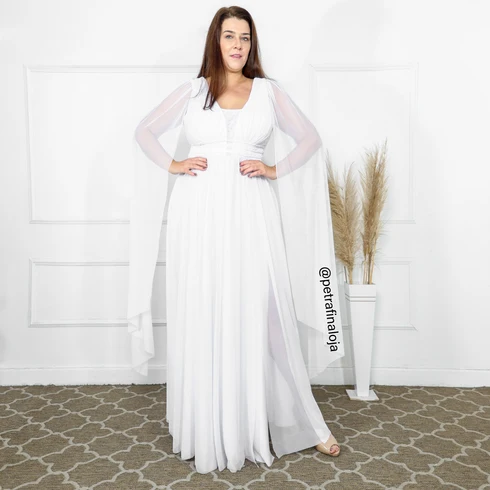 Vestido Três Listras Pequenas com Capa da Gala Nobre Moda Festa - BRANCO