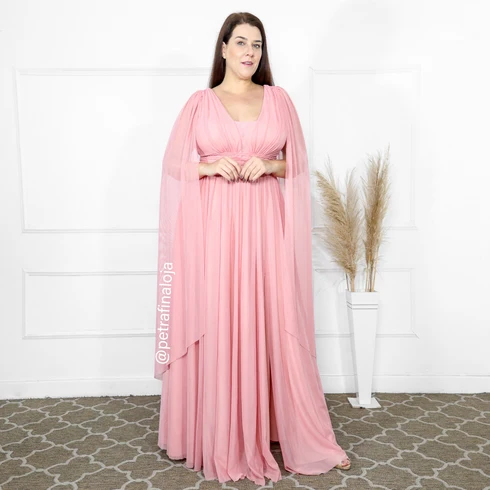 Vestido Três Listras Pequenas com Capa da Gala Nobre Moda Festa - ROSE