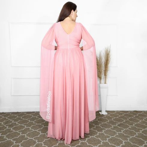 Vestido Três Listras Pequenas com Capa da Gala Nobre Moda Festa