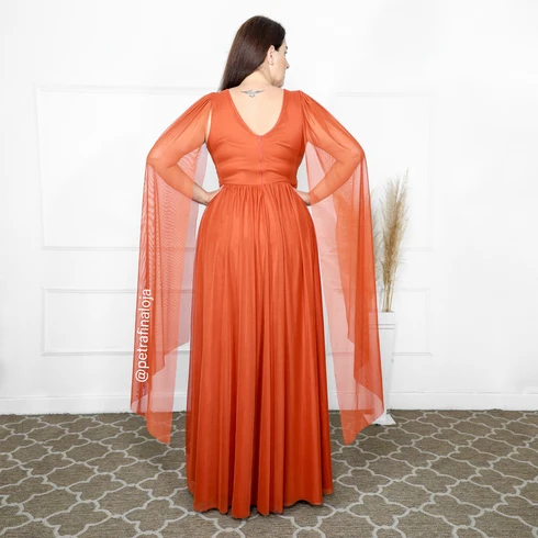 Vestido Três Listras Pequenas com Capa da Gala Nobre Moda Festa
