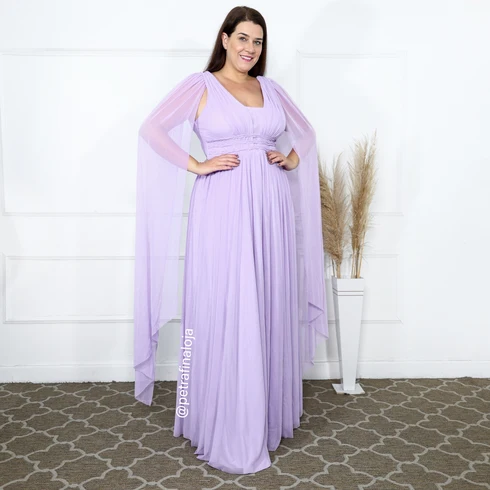 Vestido Três Listras Pequenas com Capa da Gala Nobre Moda Festa - LILAS
