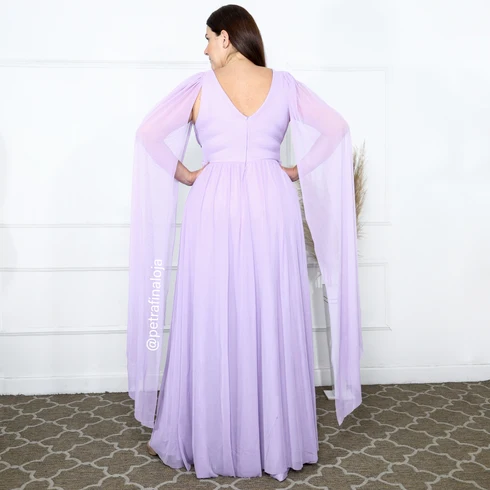 Vestido Três Listras Pequenas com Capa da Gala Nobre Moda Festa