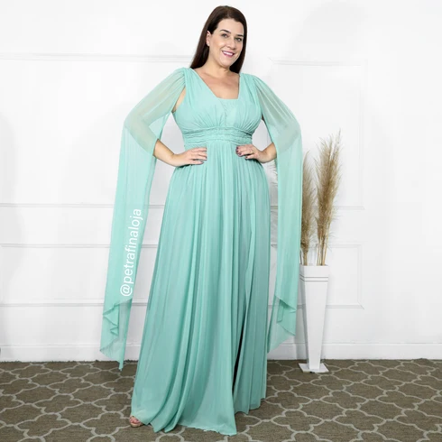 Vestido Três Listras Pequenas com Capa da Gala Nobre Moda Festa - VERDE
