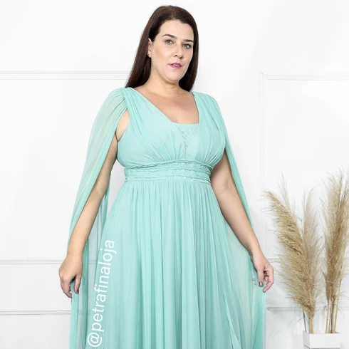 Vestido Três Listras Pequenas com Capa da Gala Nobre Moda Festa