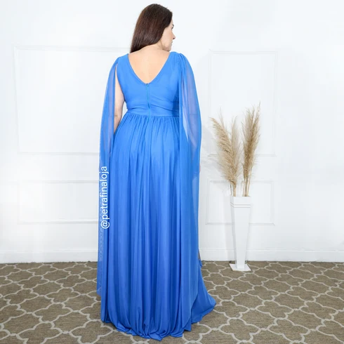 Vestido três listras pequenas com capa VESTIDO DE FESTA Gala Nobre Moda Festa