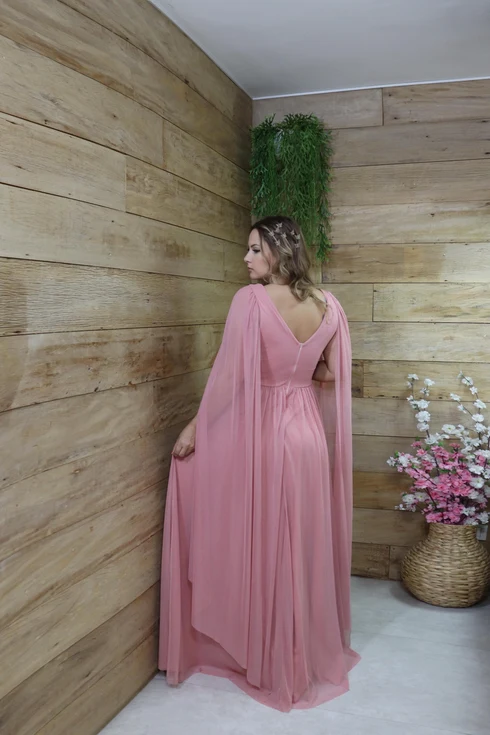 Vestido Três Listras Pequenas com Capa da Gala Nobre Moda Festa