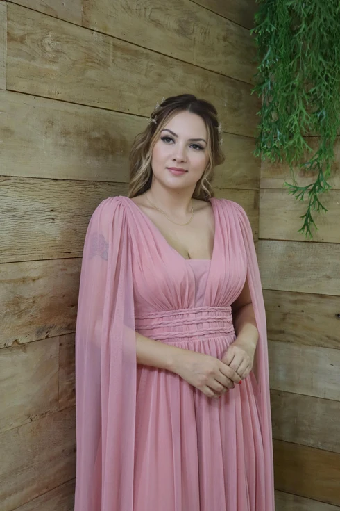 Vestido Três Listras Pequenas com Capa da Gala Nobre Moda Festa