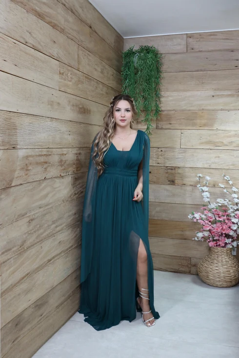 Vestido Três Listras Pequenas com Capa da Gala Nobre Moda Festa
