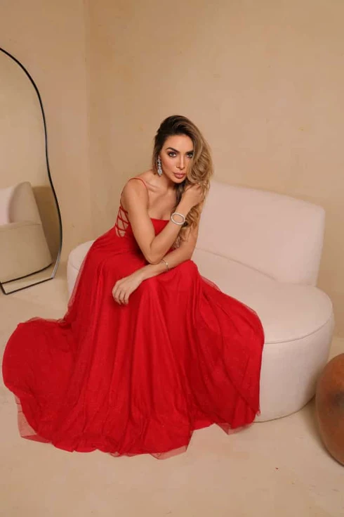 Vestido Decote Lateral X da Gala Nobre Moda Festa - VERMELHO