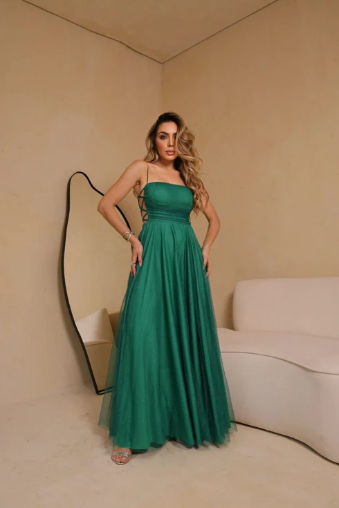 VESTIDO DECOTE LATERAL X Gala Nobre Moda Festa VERDE ESMERALDA P