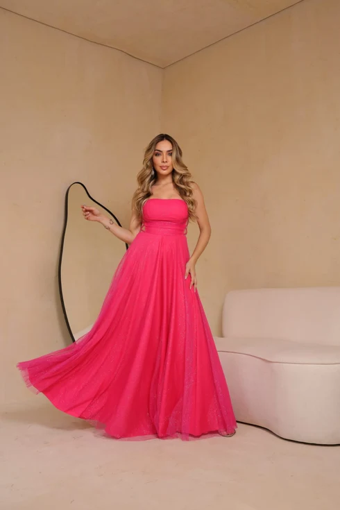 Vestido Decote Lateral X da Gala Nobre Moda Festa - PINK