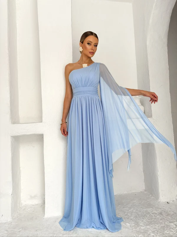 VESTIDO UM OMBRO SÓ LISO vestidos de festa Gala Nobre Moda Festa AZUL SERENITY M