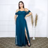 Vestido Franzido Ombro a Ombro da Gala Nobre Moda Festa - VERDE ESMERALDA