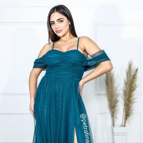 Vestido Franzido Ombro a Ombro da Gala Nobre Moda Festa