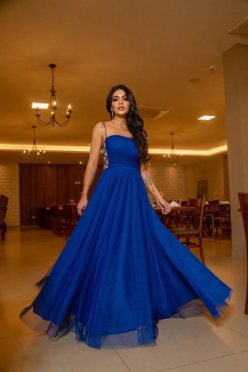 Vestido Decote Lateral X da Gala Nobre Moda Festa - AZUL ROYAL