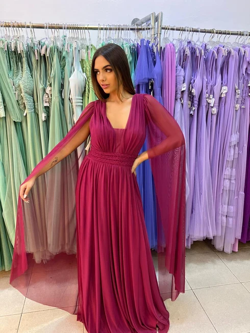 Vestido Três Listras Pequenas com Capa da Gala Nobre Moda Festa