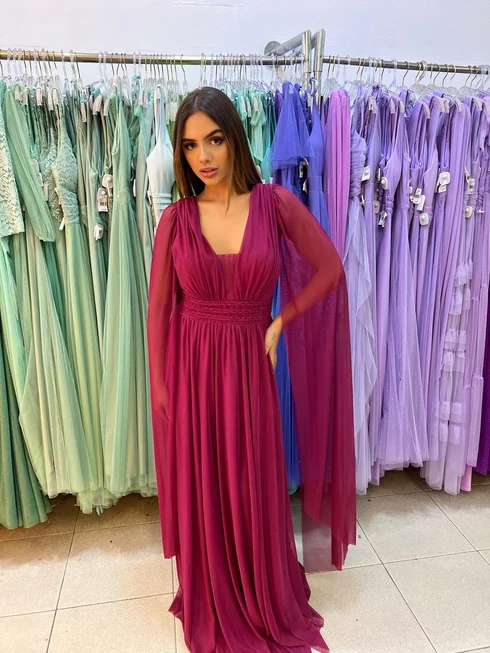 Vestido Três Listras Pequenas com Capa da Gala Nobre Moda Festa