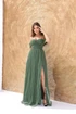 Vestido Franzido Ombro a Ombro VESTIDO DE FESTA Gala Nobre Moda Festa VERDE OLIVA P