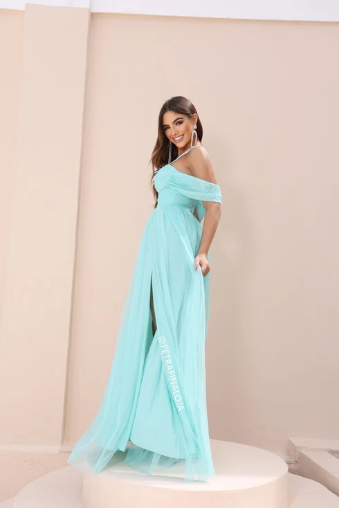 Vestido Franzido Ombro a Ombro da Gala Nobre Moda Festa
