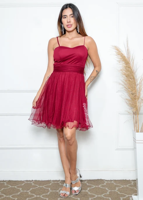Vestido de Alcinha Acinturado da Gala Nobre Moda Festa - MARSALA