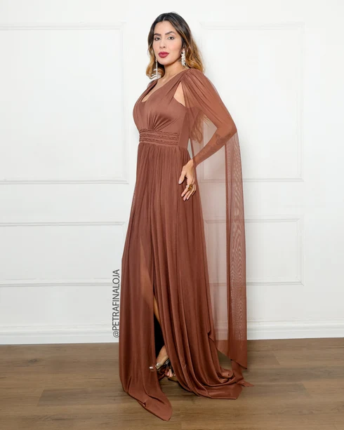 Vestido Três Listras Pequenas com Capa da Gala Nobre Moda Festa