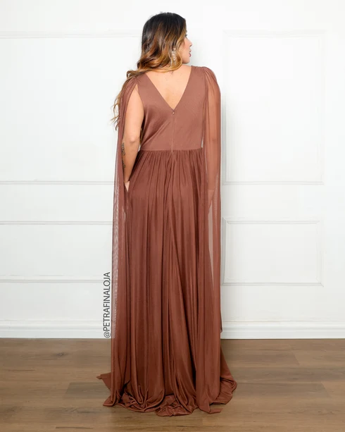 Vestido Três Listras Pequenas com Capa da Gala Nobre Moda Festa