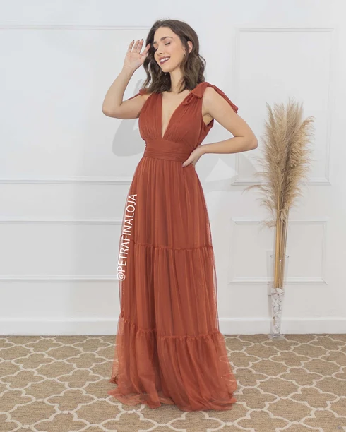 Vestido De Amarrar Três Marias VESTIDO LONGO Gala Nobre Moda Festa TERRACOTA P
