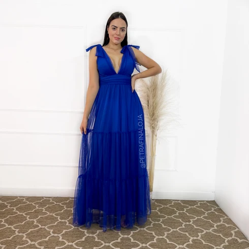 Vestido de Amarrar Três Marias da Gala Nobre Moda Festa - AZUL ROYAL