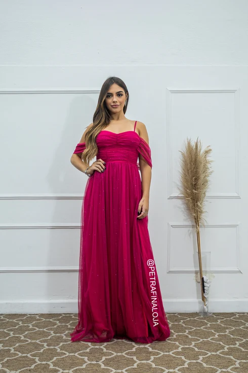 Vestido Franzido Ombro a Ombro da Gala Nobre Moda Festa